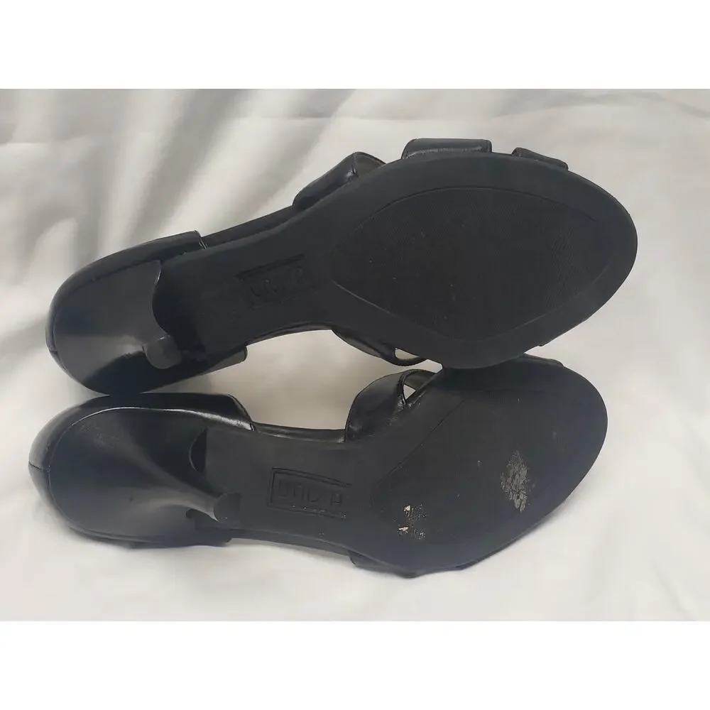 Unisa Black Open Toe Beaded Design High Heels | Women's Shoe Size 8